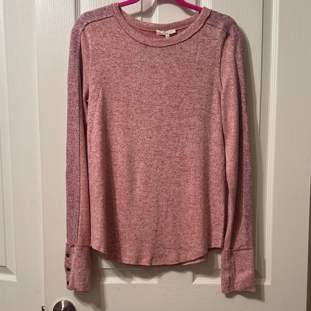 Women's Pink Color Block Long Sleeve Top